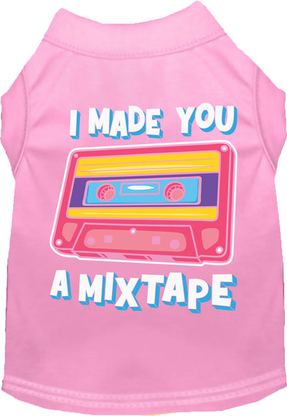 Light pink pet shirt with retro mixtape design