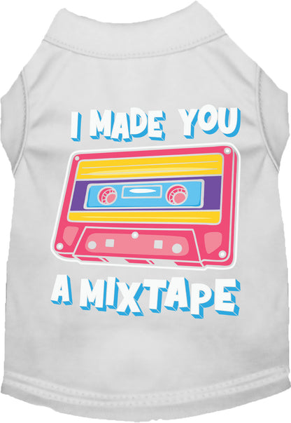 White pet shirt with retro mixtape design