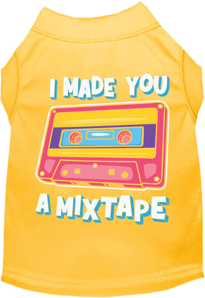 Yellow pet shirt with retro mixtape design