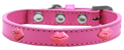 Collar de moda con widget para perros, cachorros y mascotas, "Labios con purpurina rosa"