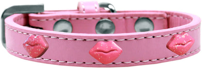 Collar de moda con widget para perros, cachorros y mascotas, "Labios con purpurina rosa"