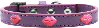 Collar de moda con widget para perros, cachorros y mascotas, "Labios con purpurina rosa"