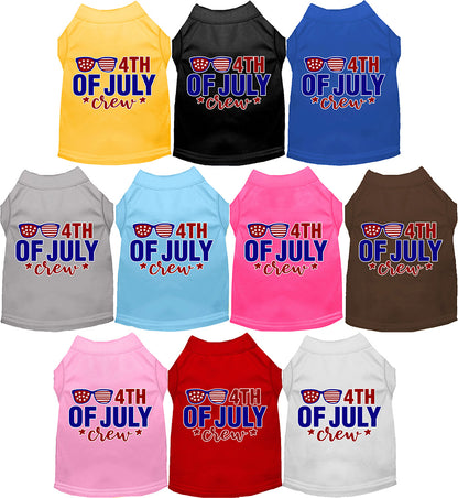 Colorful pet shirts with '4th of July Crew' design