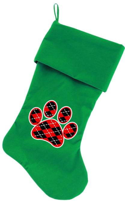 Media navideña de terciopelo serigrafiada, "Argyle Paw"