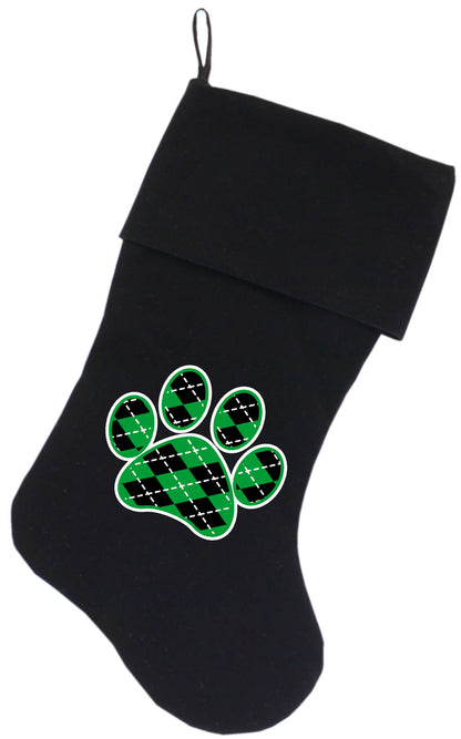 Media navideña de terciopelo serigrafiada, "Argyle Paw"