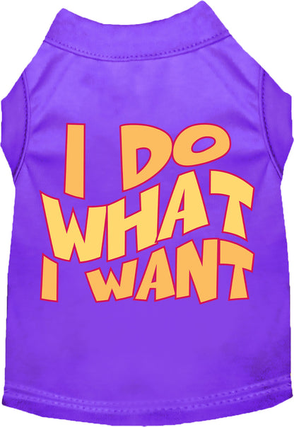 Purple pet shirt with 'I Do What I Want' text