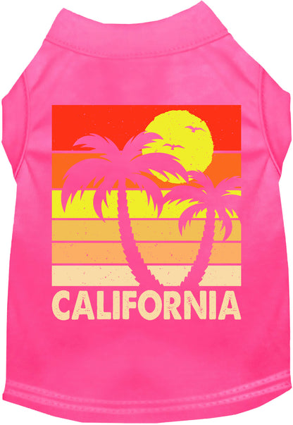 Hot pink pet shirt with California retro palms design