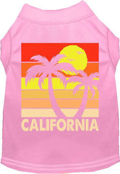 Light pink pet shirt with California retro palms design