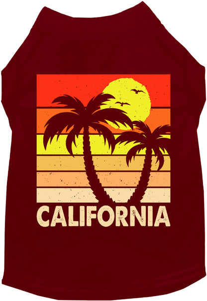 Maroon pet shirt with California retro palms design