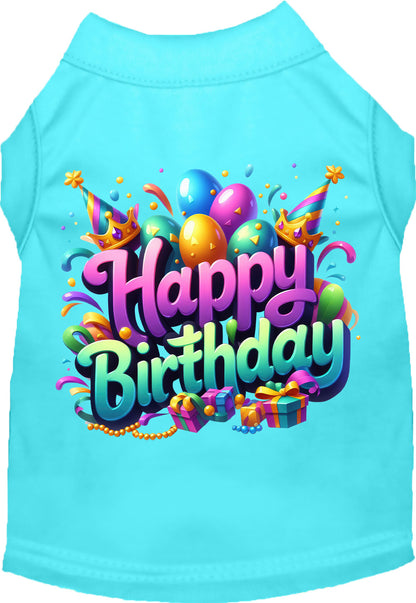 Aqua pet shirt with 'Happy Birthday' design