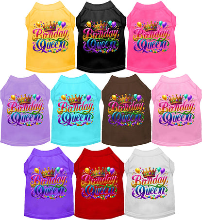 Colorful pet shirts with 'Birthday Queen' design