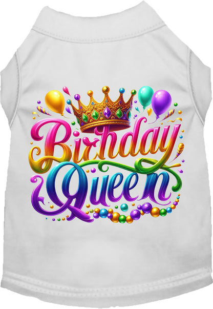 White pet shirt with 'Birthday Queen' design