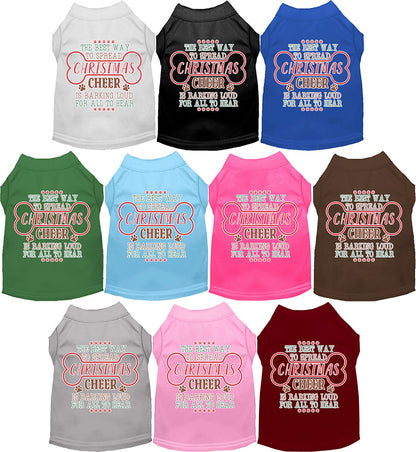 Cute Christmas pet shirts in various colors with festive text