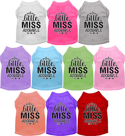 Colorful pet shirts with 'Little Miss Adorable' print