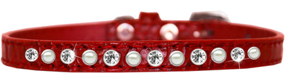 Dog, Puppy and Pet Designer Croc Collar, "One Row Pearl & Clear Crystals Rimsets"