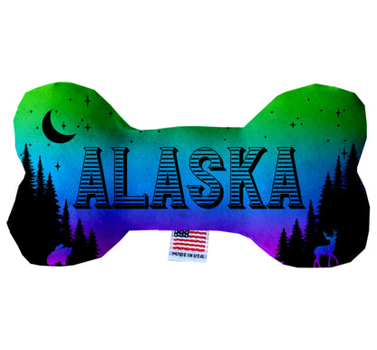 Juguetes de hueso de felpa para mascotas y perros, "Montañas de Alaska" (Juego 2 de 2 opciones de juguetes del estado de Alaska, ¡disponibles en diferentes opciones de patrones!)