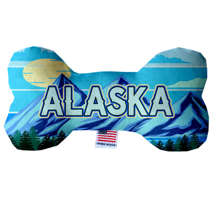 Juguetes de hueso de felpa para mascotas y perros, "Montañas de Alaska" (Juego 2 de 2 opciones de juguetes del estado de Alaska, ¡disponibles en diferentes opciones de patrones!)