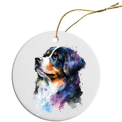 Dog Breed Specific Round Christmas Ornament, "Bernese Mountain Dog"