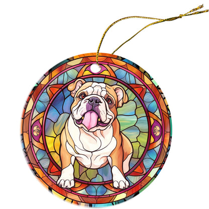 Dog Breed Christmas Ornament Stained Glass Style, "Bulldog"