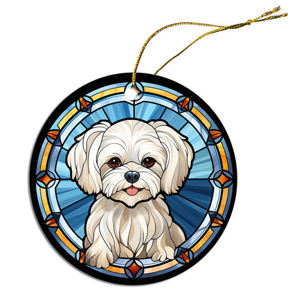 Dog Breed Christmas Ornament Stained Glass Style, "Maltese"