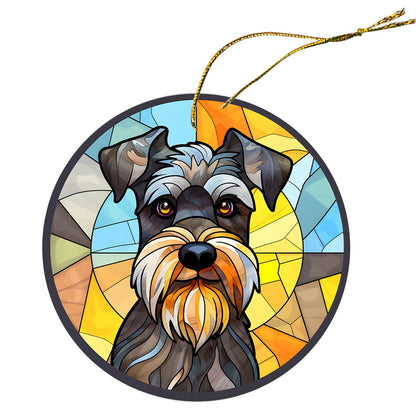 Dog Breed Christmas Ornament Stained Glass Style, "Miniature Schnauzer"