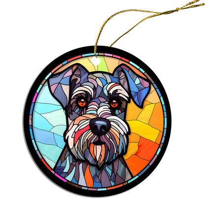 Dog Breed Christmas Ornament Stained Glass Style, "Miniature Schnauzer"