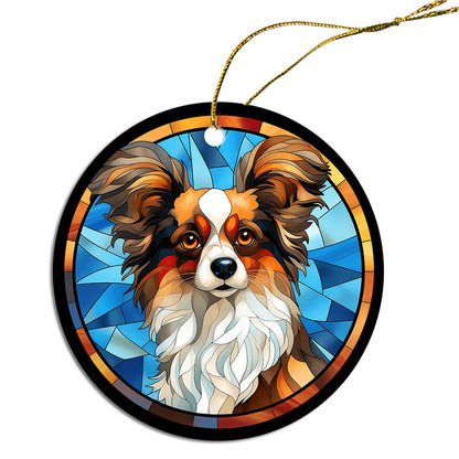 Adorno navideño de raza de perro estilo vidriera, "Papillon"