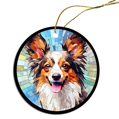 Adorno navideño de raza de perro estilo vidriera, "Papillon"