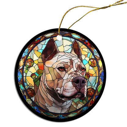 Dog Breed Christmas Ornament Stained Glass Style, "Pit Bull"