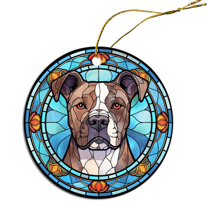 Dog Breed Christmas Ornament Stained Glass Style, "Pit Bull"