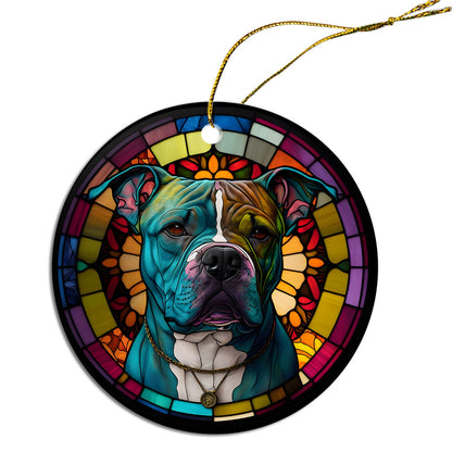 Dog Breed Christmas Ornament Stained Glass Style, "Pit Bull"