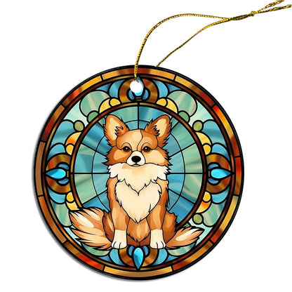 Dog Breed Christmas Ornament Stained Glass Style, "Pomeranian"