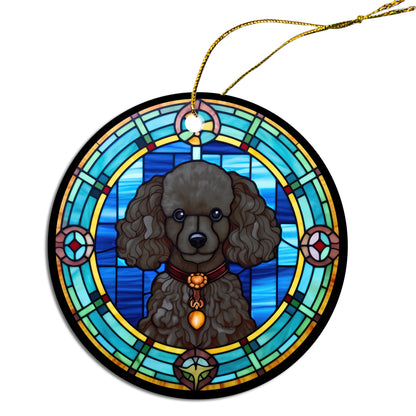 Dog Breed Christmas Ornament Stained Glass Style, "Poodle"