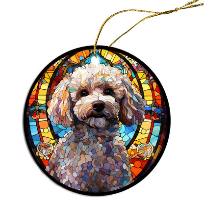 Dog Breed Christmas Ornament Stained Glass Style, "Poodle"