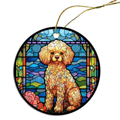 Dog Breed Christmas Ornament Stained Glass Style, "Poodle"