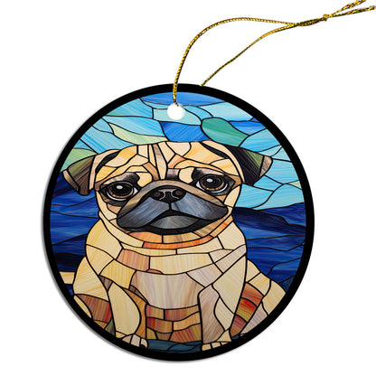 Dog Breed Christmas Ornament Stained Glass Style, "Pug"