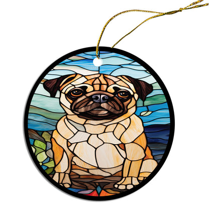 Dog Breed Christmas Ornament Stained Glass Style, "Pug"