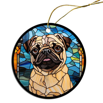 Dog Breed Christmas Ornament Stained Glass Style, "Pug"