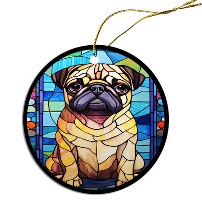 Dog Breed Christmas Ornament Stained Glass Style, "Pug"