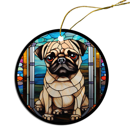 Dog Breed Christmas Ornament Stained Glass Style, "Pug"