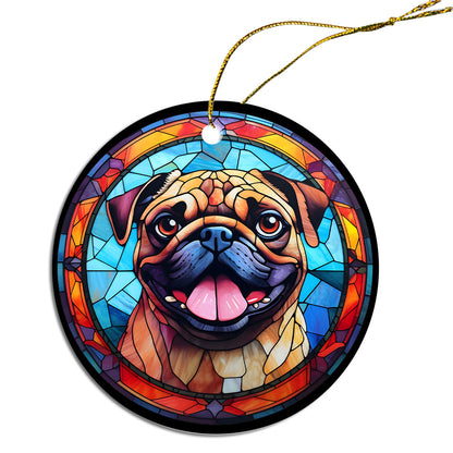 Dog Breed Christmas Ornament Stained Glass Style, "Pug"