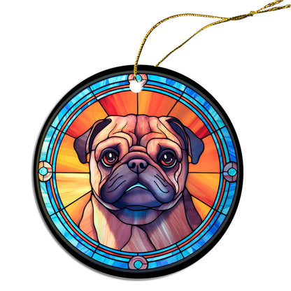 Dog Breed Christmas Ornament Stained Glass Style, "Pug"