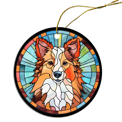 Dog Breed Christmas Ornament Stained Glass Style, "Sheltie"