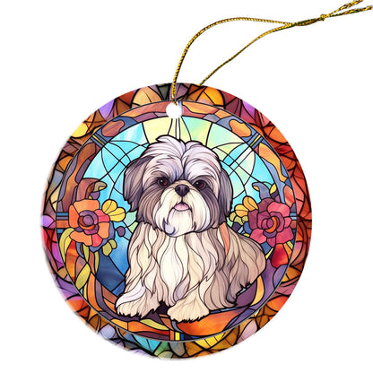 Dog Breed Christmas Ornament Stained Glass Style, "Shih Tzu"