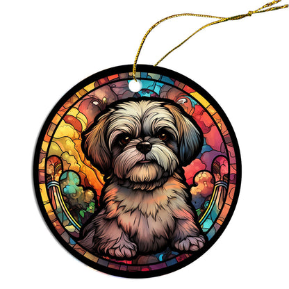 Dog Breed Christmas Ornament Stained Glass Style, "Shih Tzu"