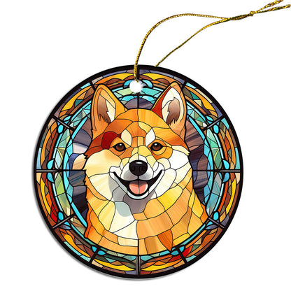 Adorno navideño de raza de perro estilo vidriera, "Shiba Inu"