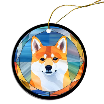 Adorno navideño de raza de perro estilo vidriera, "Shiba Inu"