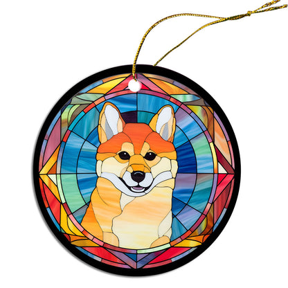 Adorno navideño de raza de perro estilo vidriera, "Shiba Inu"