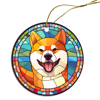 Adorno navideño de raza de perro estilo vidriera, "Shiba Inu"