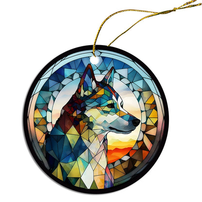 Dog Breed Christmas Ornament Stained Glass Style, "Siberian Husky"